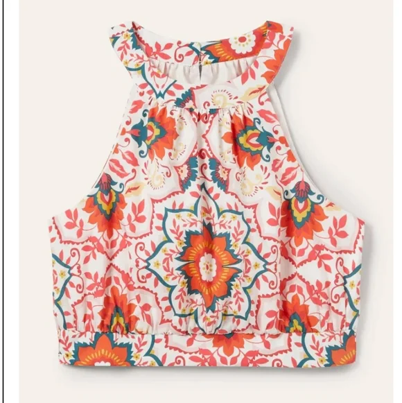 Boden Orange and Cream Floral Crop Top - Picture 7 of 14